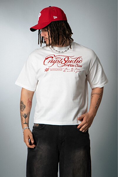 Crupt Studio Tricou pentru bărbați Red Pure Chaos White Boxy Crop