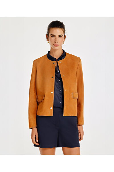 Yargıcı Collarless Suede Jacket with Pocket Detail