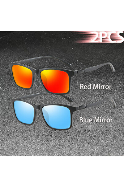 Choice4 RedMirror-BlueMirror 1-2PCS Luxury Men Sunglasses Fashion Vintage Squ...