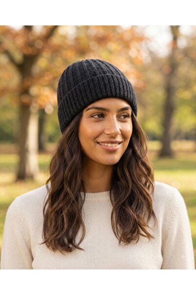 Fonem Unisex Marcel Beanie Wool Fo 2753 Anthracite Ribbed Knit, Plain Pattern...