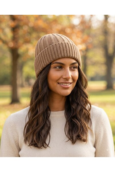 Fonem Unisex Marcel Wool Beret Fo 2753 Camel Hair Color Ribbed Knit, Plain Pa...