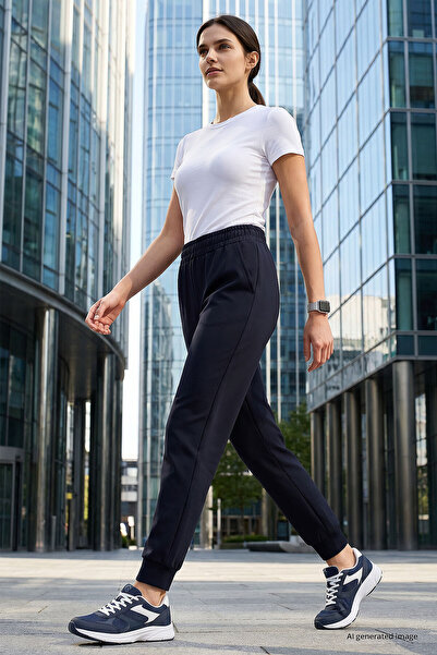 TOMMY LIFE Navy Blue High Waist Jogger Comfortable Form Cuffed Women's Tracks...