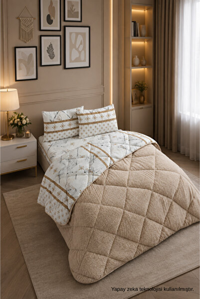 ELY PARKER Colorful Patterned King Size Quilt with Plush Double-Sided Pillowc...