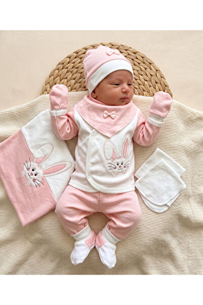 Ponpon Baby Powder Rabbit 10 Piece Hospital Discharge Set for Baby Girl