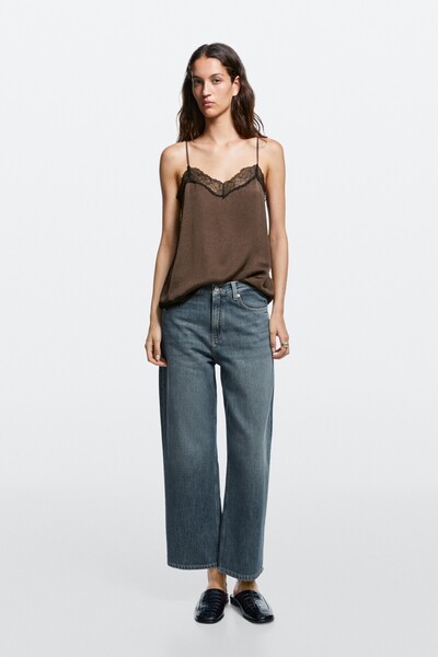 Massimo Dutti Orta bel kısa geniş paça jean