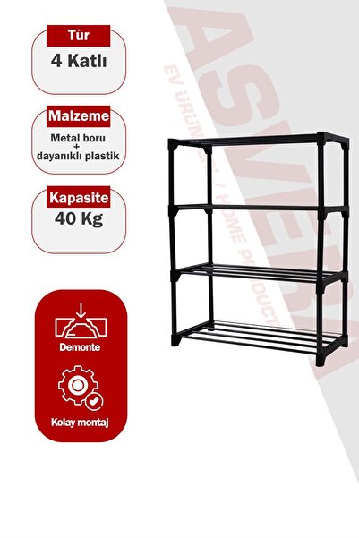 Miapadella Asvera Teno 4 Katlı Kalın Metal Borulu Çok Amaçlı Raf Organizer - ...