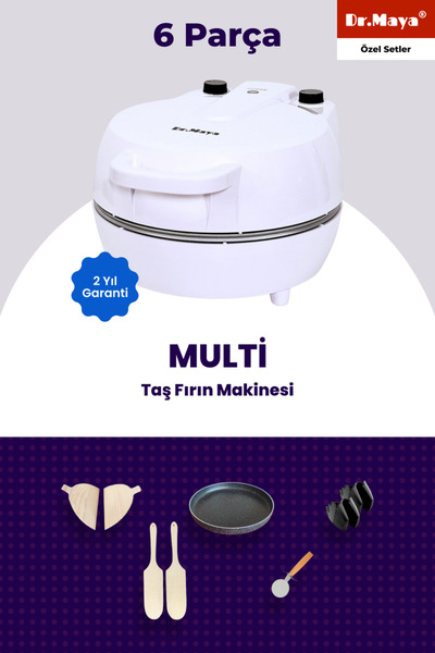 Tandır Usta Seti - 6 Parça | Multi Taş Fırın Makinesi (Beyaz) + Mutfak Gereçleri