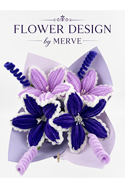 Flower desıgn by Merve El Yapımı Şönil Çiçek Buketi - Mor Solmayan Hediye Buket