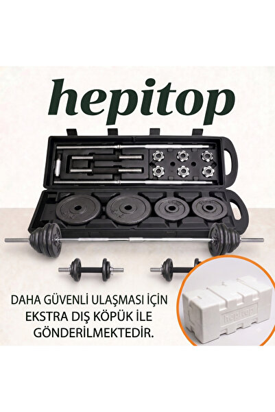 HEPİTOP Çantalı Döküm Demir Plaka Dambıl Seti 50 Kg Siyah Dumbbell Set