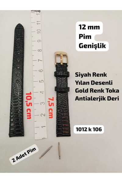 Brality 12 mm Uyumlu - Kol Saati Kordonu , SİYAH RENK Yılan Desenli Model , G...