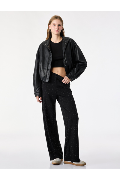 Koton Normal Waist Stone Detailed Regular Fit Viscose Wide Leg Sweatpants