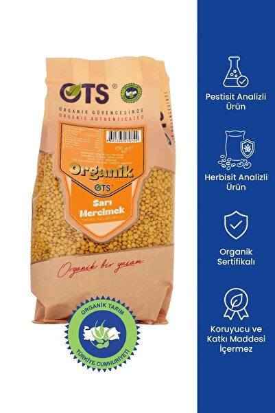 OTS Organik Sarı Mercimek 750 gr (Organik Sertifikalı, Pestisit Analizli)