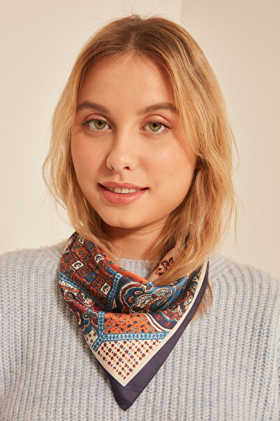 Axesoire 12353 Etro Desenli Lacivert Saten Bandana Fular 50x50 cm