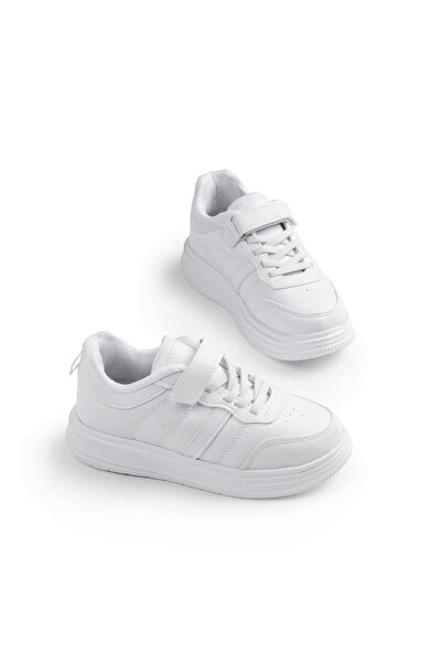 Tonny Black Children's Unisex White Comfortable Fit Striped Velcro Sneaker