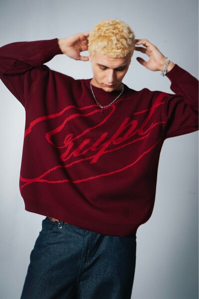 Crupt Studio Bordo Crupt Nightfall Knit Erkek Triko Kazak