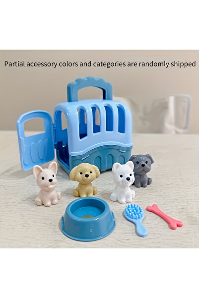 Choice Blue 8pcs/set Cute Dog Pet Basket Family Toys Dog Doll Set Dog Cage To...