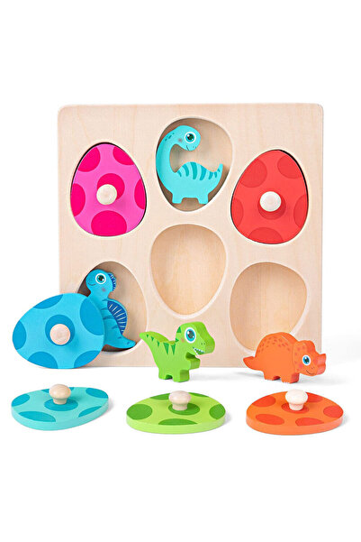 Choice Dinosaur Eggs Wooden Puzzles for Toddlers Montessori Toys Dinosaur Mat...