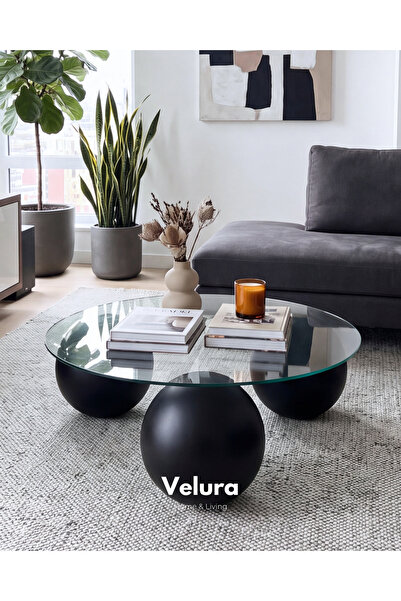 Velura Home & Living Modern Orta Sehpa & Küre Sehpa & Top Sehpa & Şeffaf Yuva...