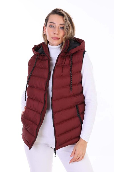 B.HE.Z Women's Y20 Gel-Filled Detachable Zipper Hooded Pocket Puffer Vest Burgundy