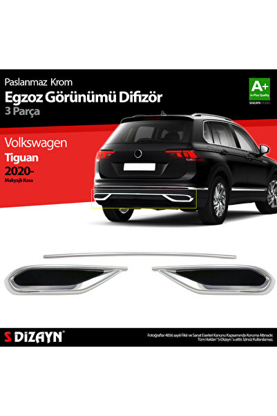 S Dizayn S-Dizayn VW Tiguan Krom Egzoz Görünümü Difüzör 3 Parça 2020-2024 A+K...