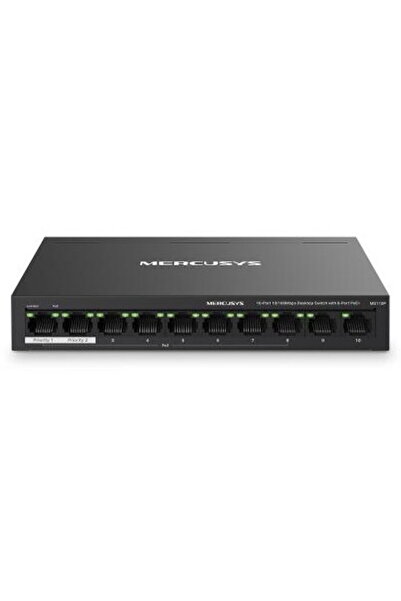 Mercusys MS110P Switch, 10 total ports, 8 Fast Ethernet (10/100 Mbps) PoE+ po...