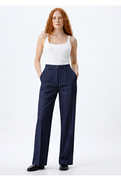 HAKKE High Waist Slim Striped Classic Fabric Pants