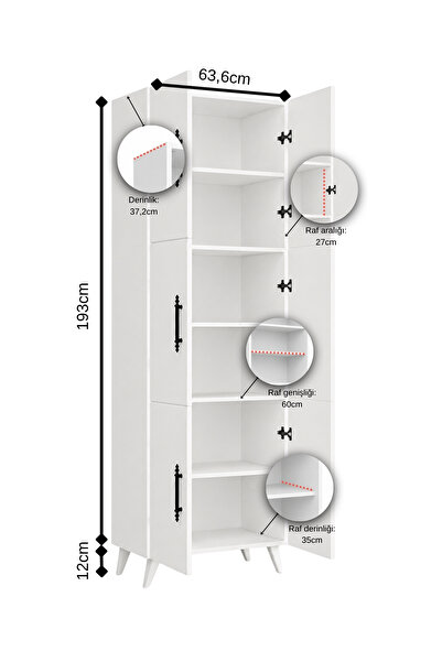 AEKA AE-3010 Nehir Beyaz Çok Amaçlı Mutfak Dolabı&Banyo Dolabı,Kiler Dolabı, 6 Kapaklı, 6 Raflı