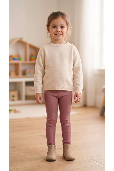 Cevval Minigirls Full Lycra Ribbed Girl's Leggings with Elastic Waist
