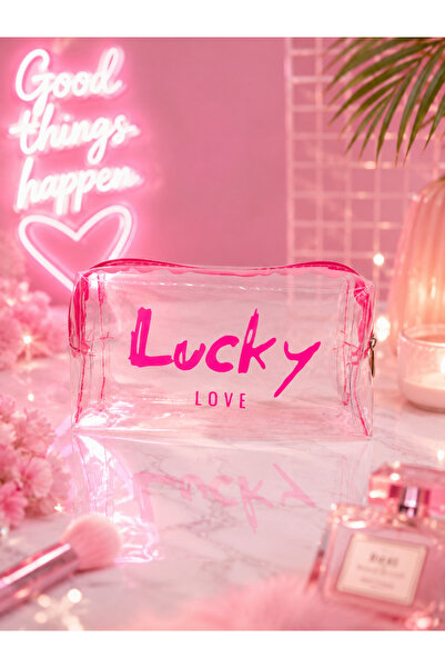 UCCELLO Transparent Makeup Bag Lucky Love Written Zipper Cosmetic Bag Travel ...