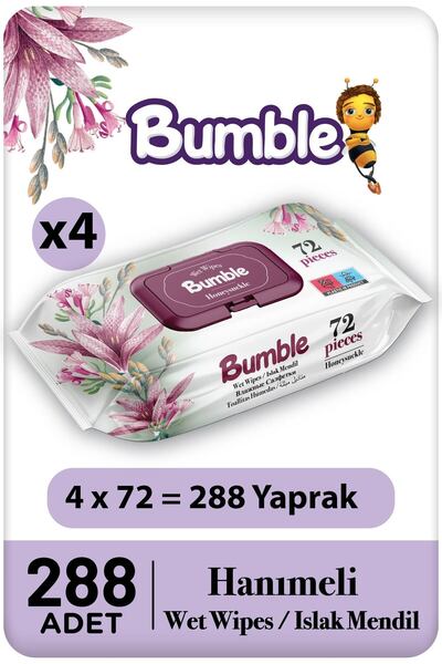 Bumble Hanımeli Wet Wipes 72 Sheets Pack of 4