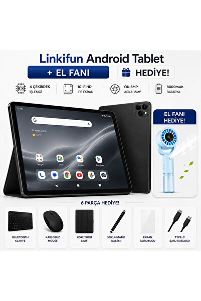 linkifun 10.1" HD IPS Android Tablet 4GB/32GB | 8000mAh Batarya | SIM Kart De...