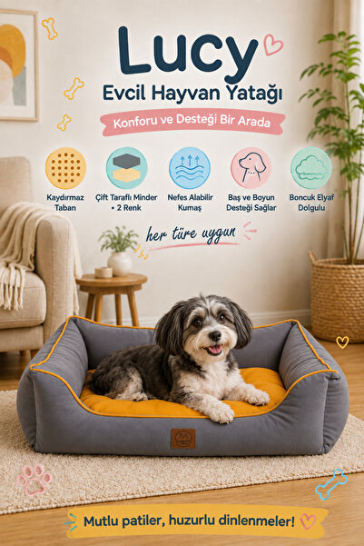 Jungo Pets Lucy Gri & Hardal Yüksek Kaliteli Köpek Yatağı