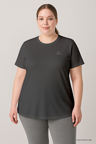 TOMMY LIFE Dark Gray Printed Comfortable Fit Plus Size Women's T-Shirt - 97308