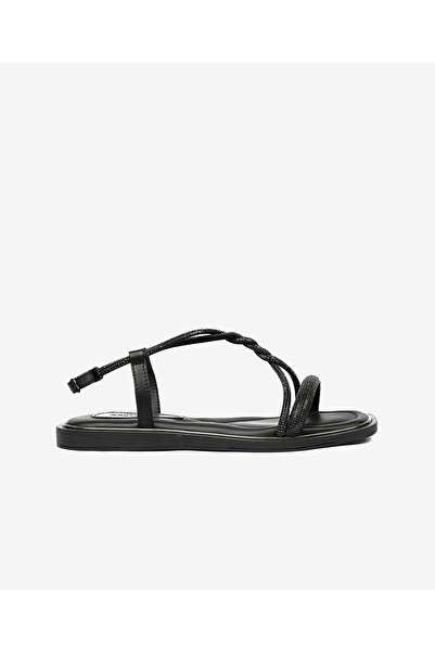 Greyder Women's Black Genuine Leather Sandals 4Y2Cs33562