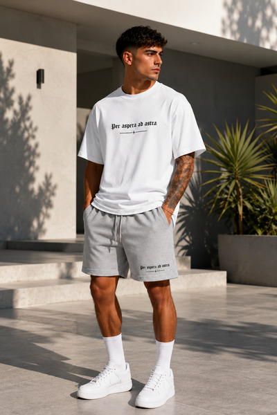 JAWÜ STYLE Per Aspera ad astra Baskılı Yetişkin Şort T-Shirt Takım