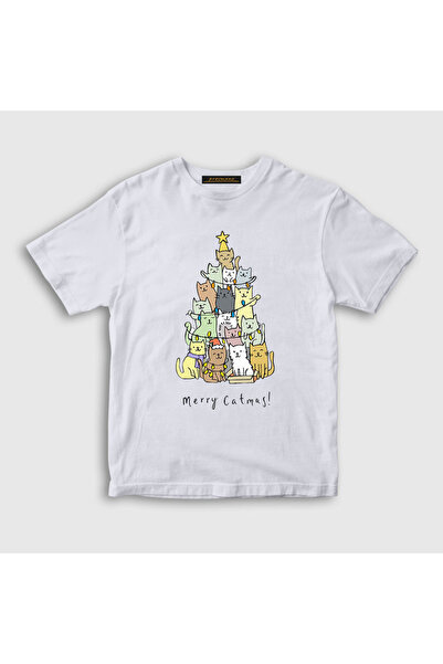 Presmono Unisex dečja bela Merry Catmas mačka s Nova godina T-shirt 270101tt