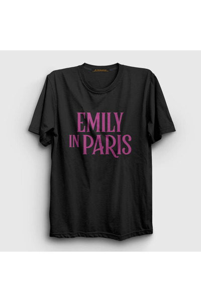 Presmono Unisex Black Logo Emily in Paris T-Shirt 567291Tt