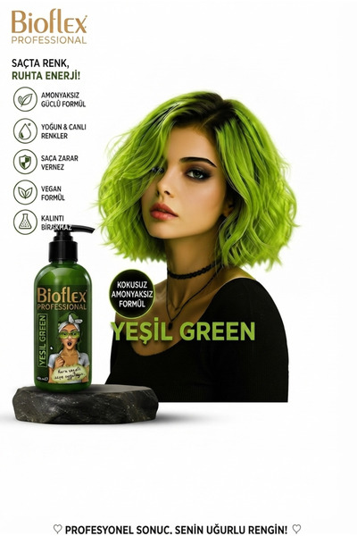 Bioflex Amonyaksız Color Renkli Saç Boyası Balyaj Boya Yeşil Geçici Renkli Sa...