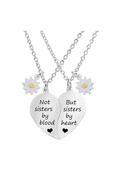 Choice 2 2 Pcs/Set Daisy Not Sisters By Blood Heart Pendant Necklace Stainles...
