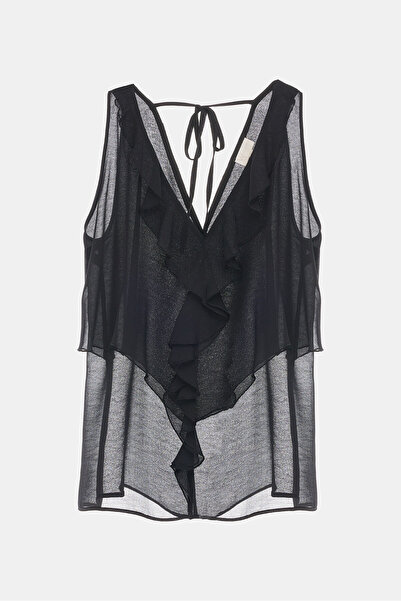 W Collection SİYAH V YAKA KOLSUZ BLUZ