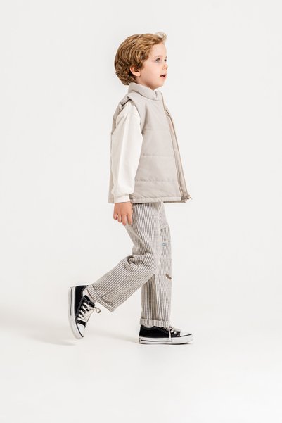 Jikko Baby Boys' Puffy Vest, Basketball Printed Sweatshirt and Striped Pants 3-Piece Set 9107 Spr