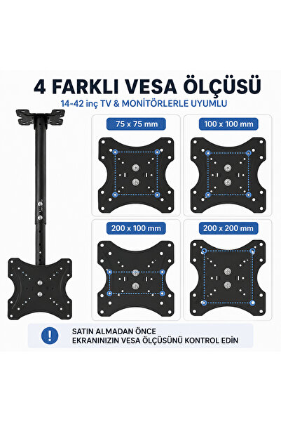 Mcstorey Monitör Standı TV Askısı Standı Teleskopik Metal Duvar Montaj Askısı 360 Derece Döner 14” 42”