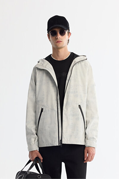 Avva Men's White Hooded Windproof Seasonal Comfort Fit Coat A42Y6152