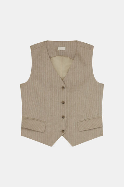W Collection BEJ KETEN KARIŞIMLI YELEK
