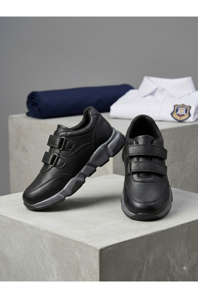 nuh kids Genuine Leather Black Velcro Casual Sports Children's School Shoes