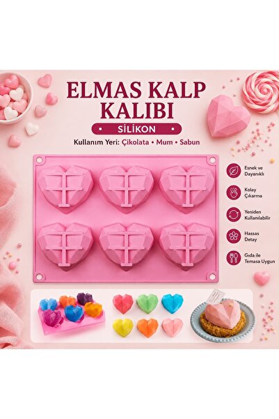 Şenhomee Silicone Diamond Heart Chocolate Mold Candle Soap Ice Scented Stone ...
