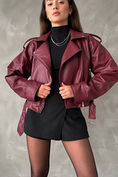 İLKCET MODA سترة نسائية كبيرة الحجم بحزام