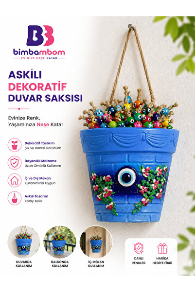 bimbambom Nazar Boncuklu Duvar Süsü Mavi, Duvar Dekoru, Dekoratif, Yarım Duva...