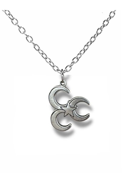 Herşey Nota 3-Piece Crescent Figured Necklace – Silver Color Unisex Zamak Met...