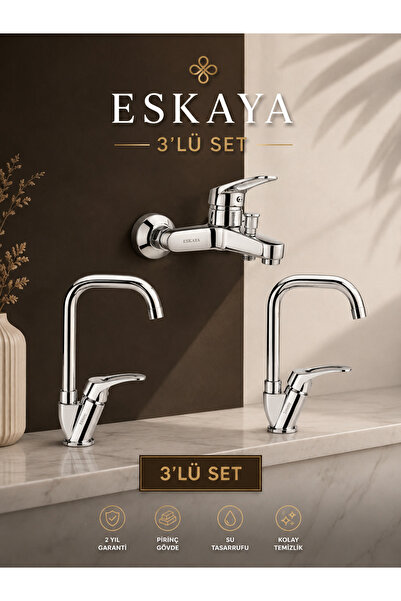 ESHOME Köşe Borulu 3'lü Mix Set Mutfak - Lavabo ve Banyo Bataryası Musluğu